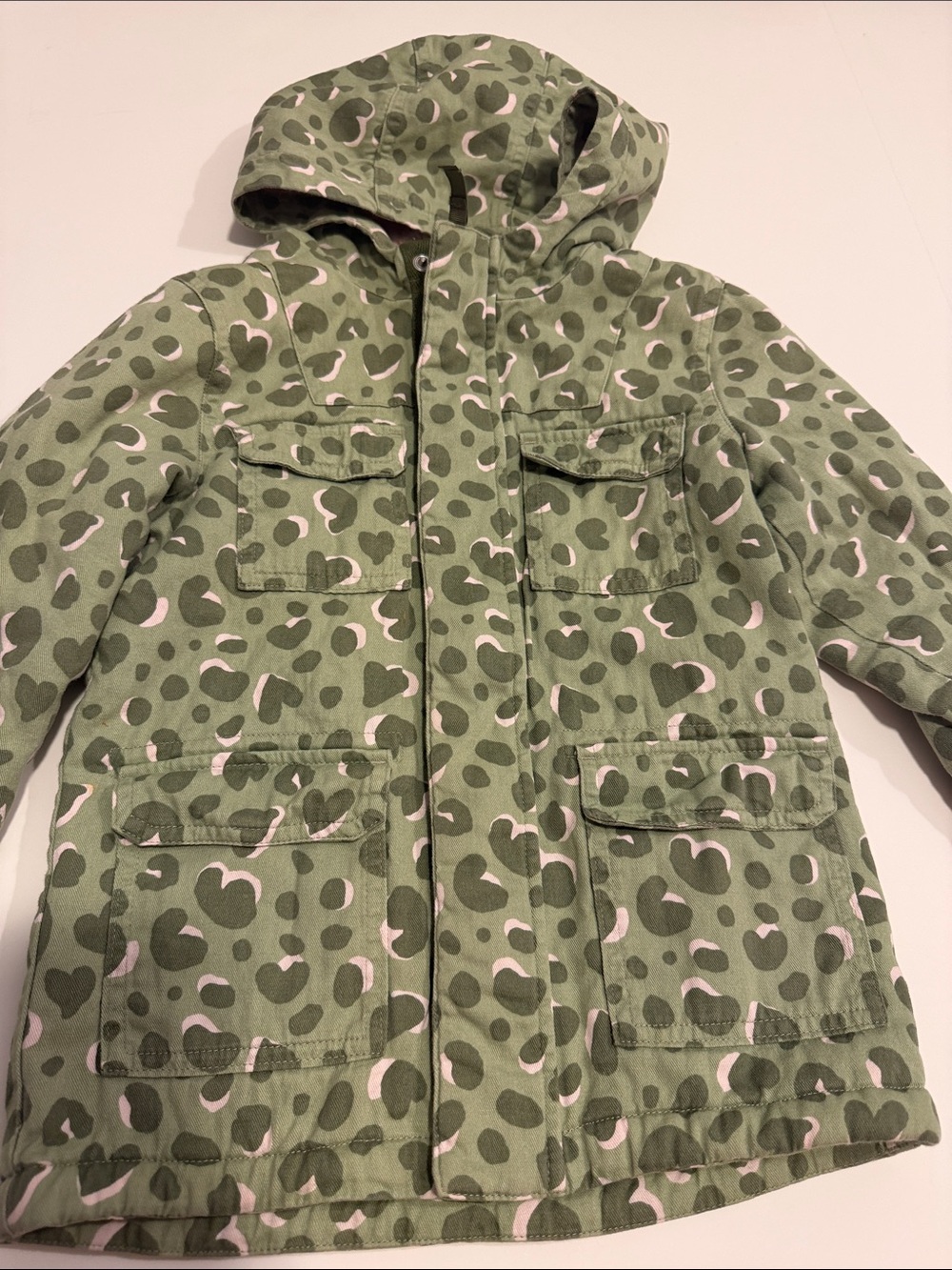 Cat & Jack Olive Green Leopard Print Hooded Raincoat